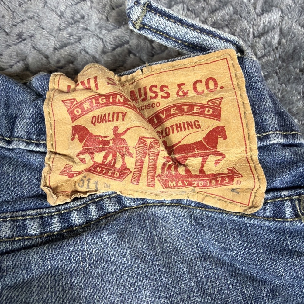 Levis 511 Slim Jeans Mens 34x32 Medium Wash Blue Stretch Denim Stained - Picture 16 of 16